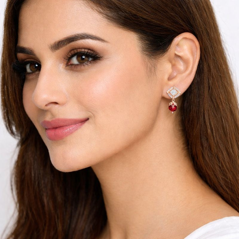 Rose Gold Plated Clip On Hoop Earrings, Stylish Women Earrings, Latest Fancy Zircon Copper Bali Earrings for Women and Girls