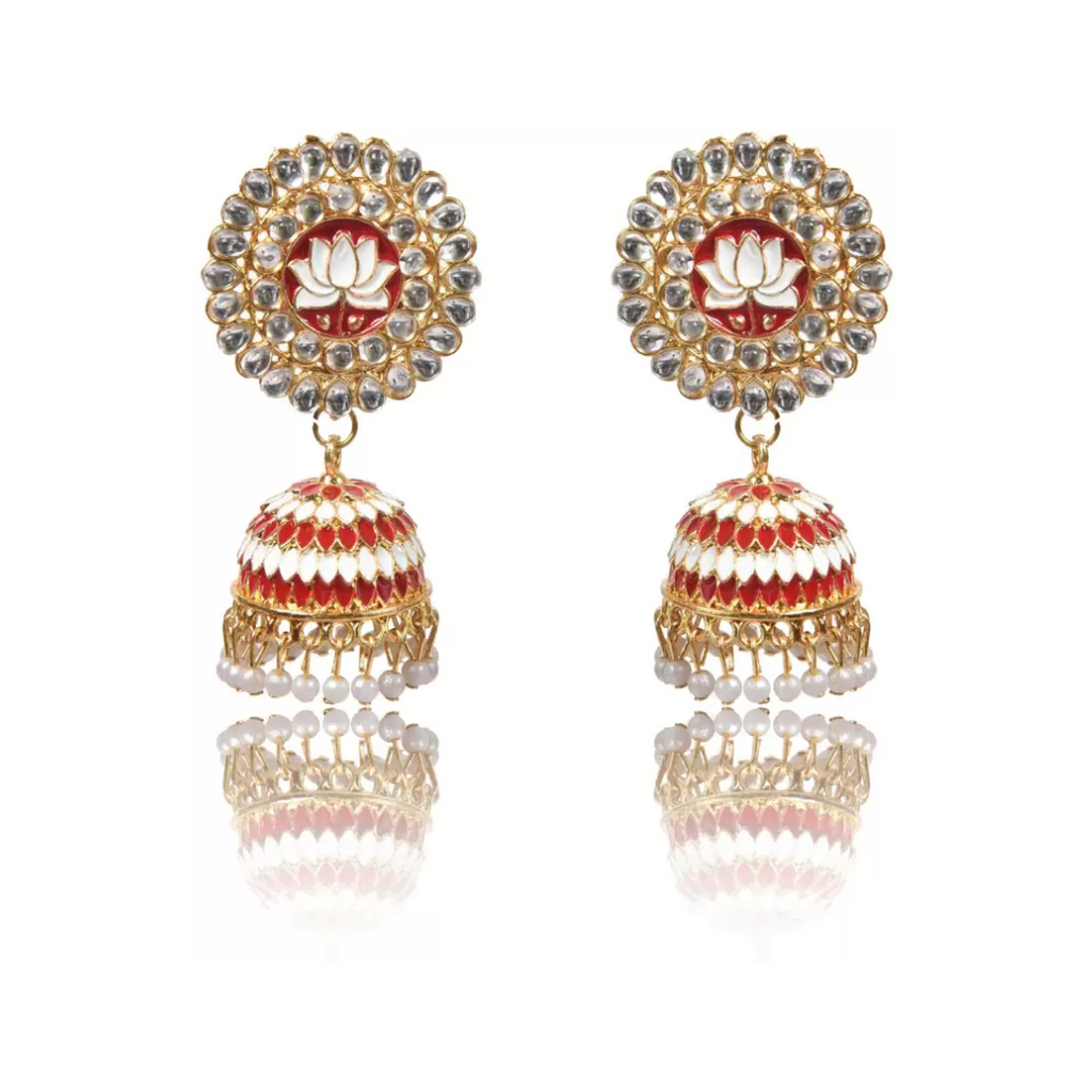 Red Lotus Shape Handcrafted Jhumka