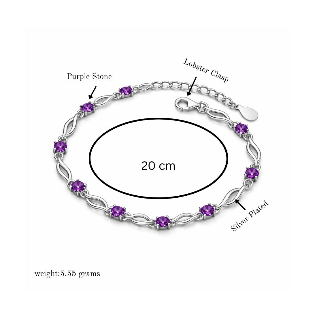Silver Plated Purple Stone Bracelet For Women