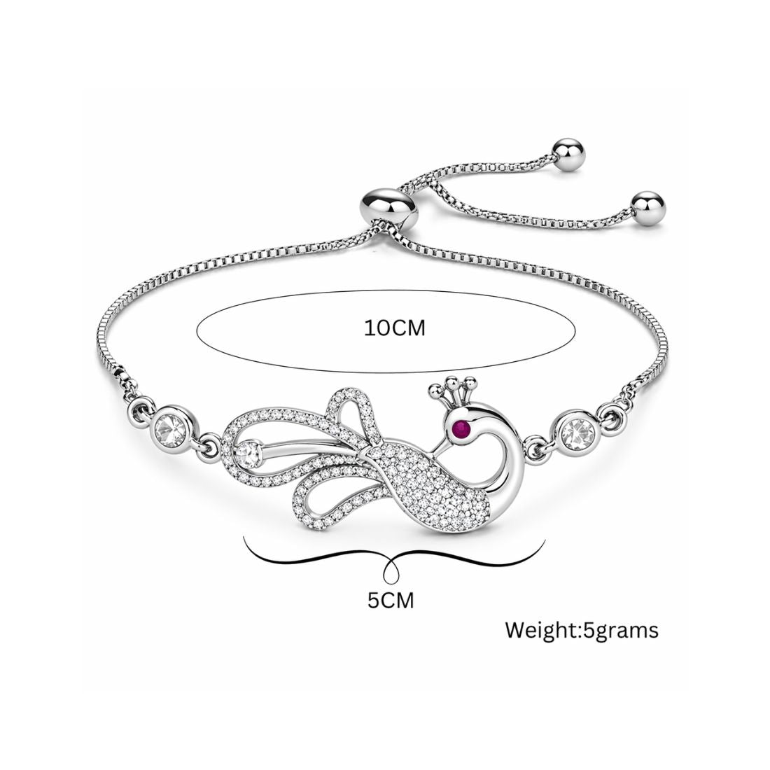 Silver Peacock Adjustable Bracelet for Women