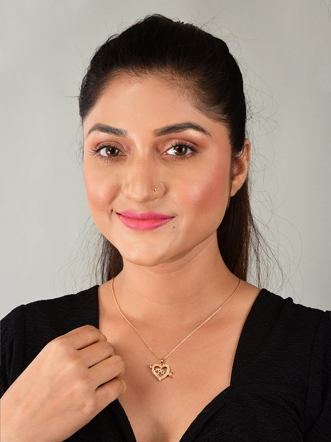 Nilu’s Collection Rose Gold Plated Heart Shape Pendant  for Women and Girls