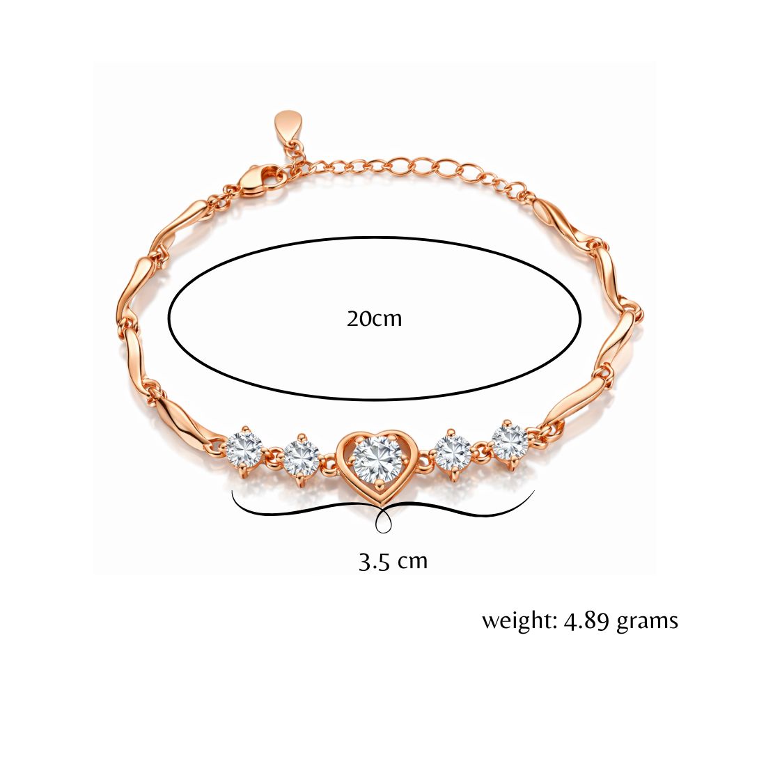Rose Gold Plated Heart Design Bracelet with American Diamonds For Women And Girls | Anti-Tarnish | Anti-Allergy | Gift For Her