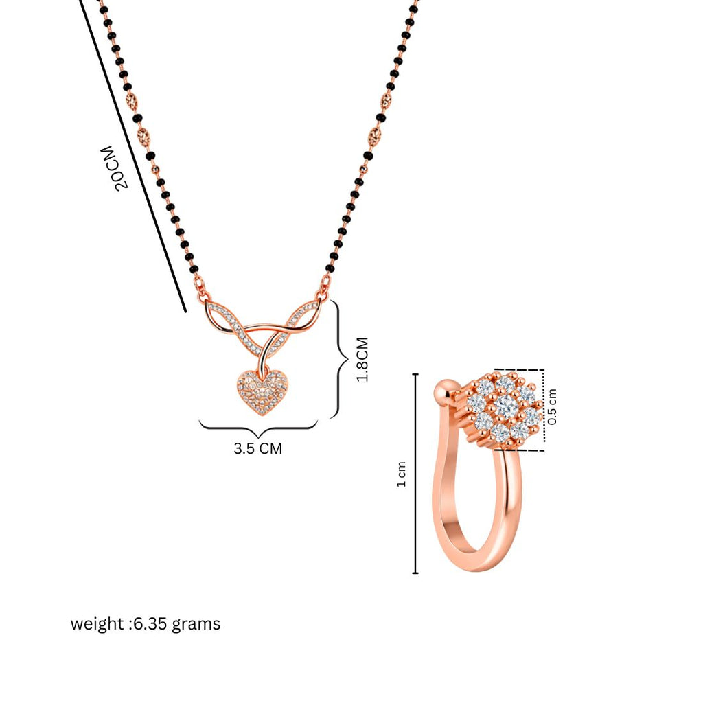 Rose Gold Mangalsutra With Nose Pin