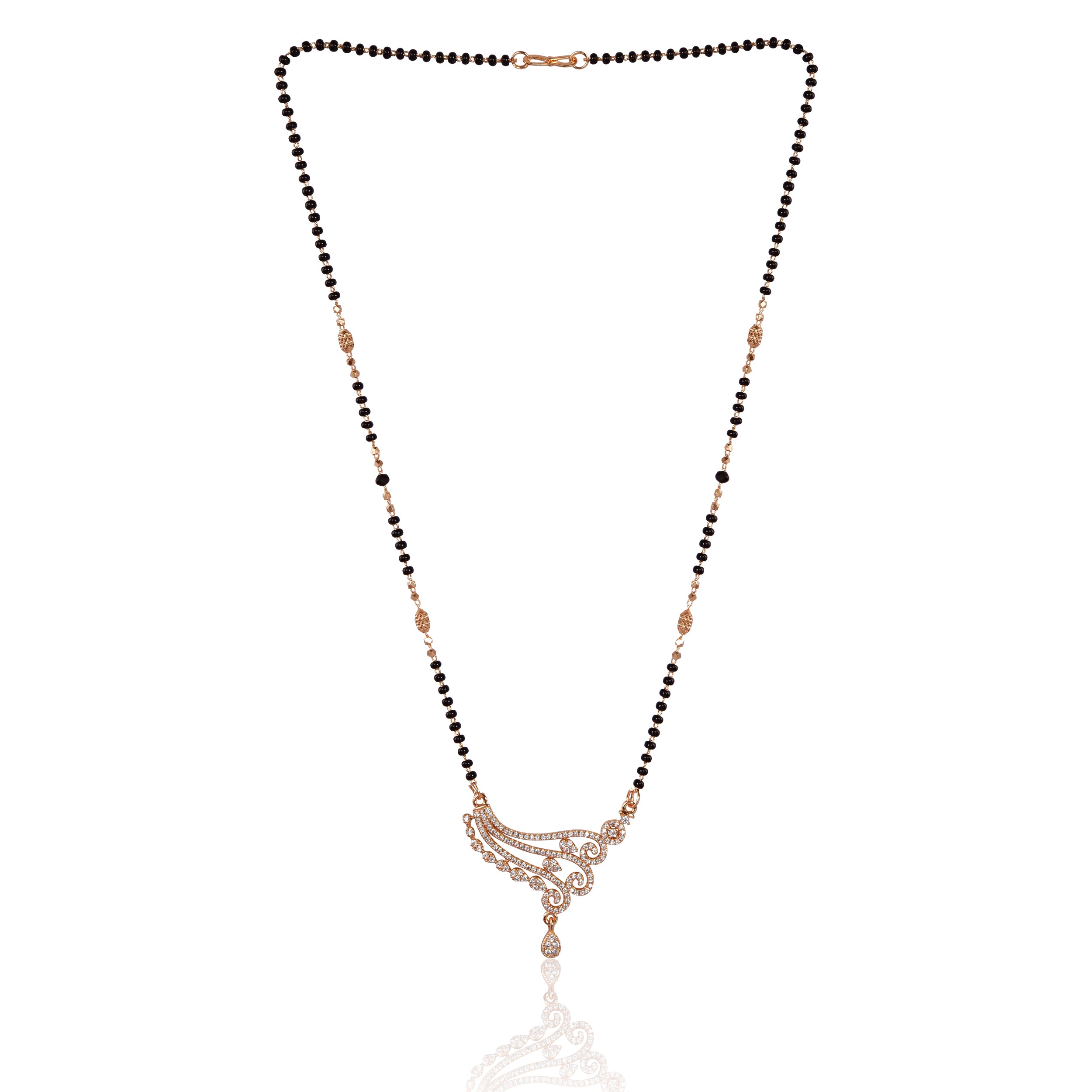 American Diamond Rose Gold Plated Designer Mangalsutra Pendant with chain for Girls and Women