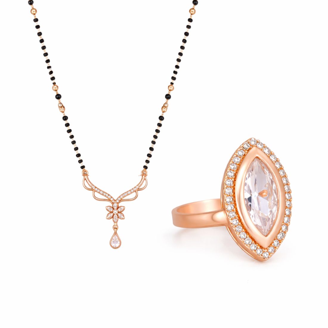 Rose Gold Mangalsutra Ring Set For Women