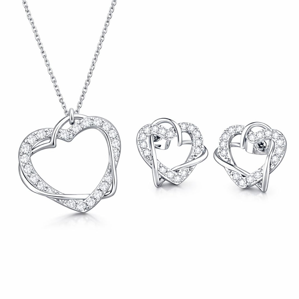 Silver Heart Pendant With Matching Earrings