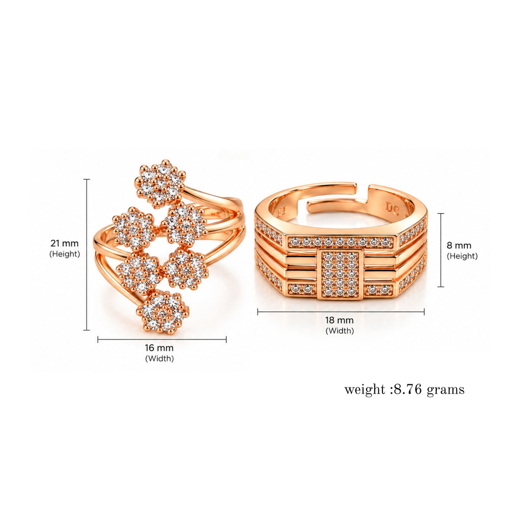 Rose Gold Floral Couple Rings for Men & Women