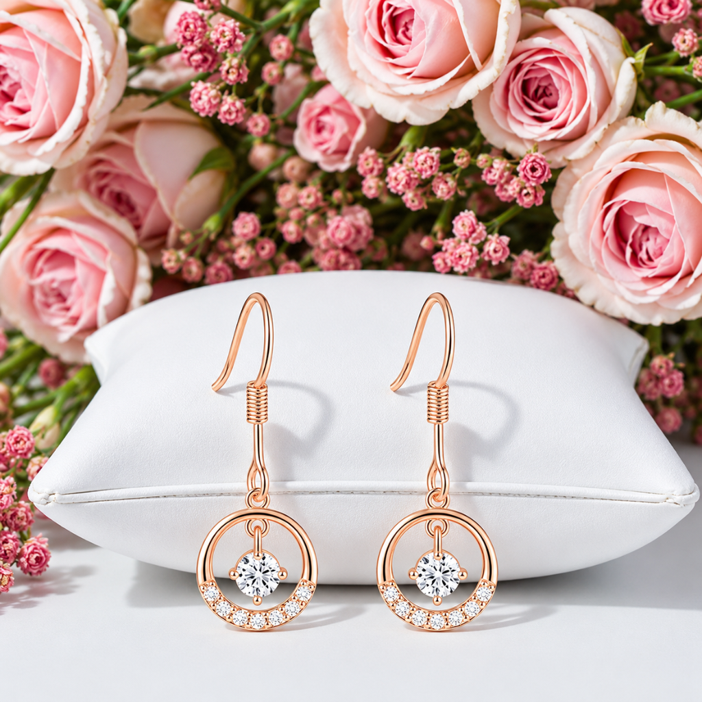 Rose Gold Circle Drop Earrings for Women