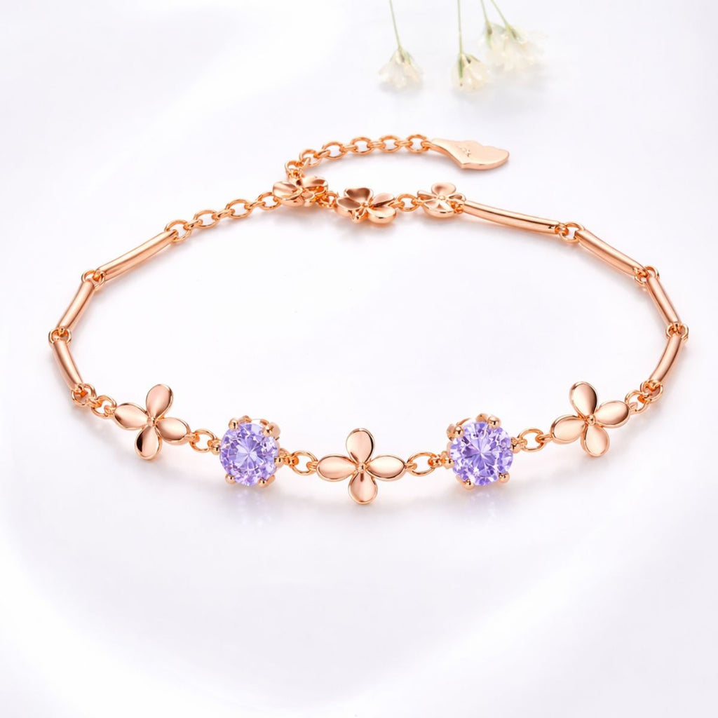 Nilu's Collection Rose Gold Plated Purple Stone Bracelet For Women And Girls