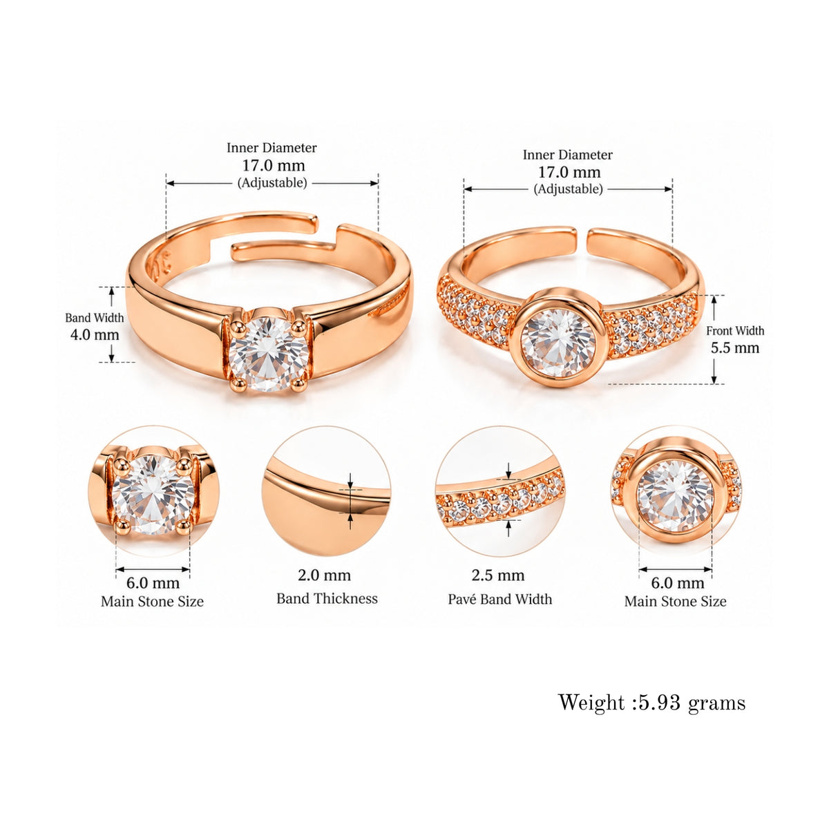 Rose Gold Couple Rings for Women & Men