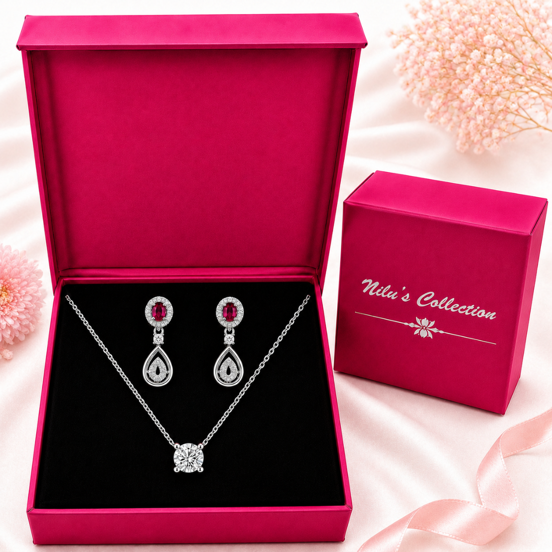 Silver Pendant & Earrings Gift Set For Women
