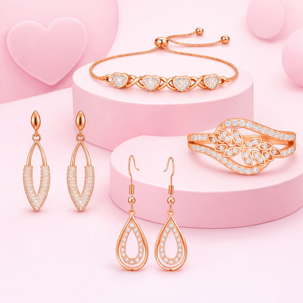 Rose Gold Plated American Diamond Jewelry Set for Women