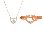 Foever Love Value Set| Rose Gold Plated Heart Pendant and Ring With American Diamond for Women & Girls