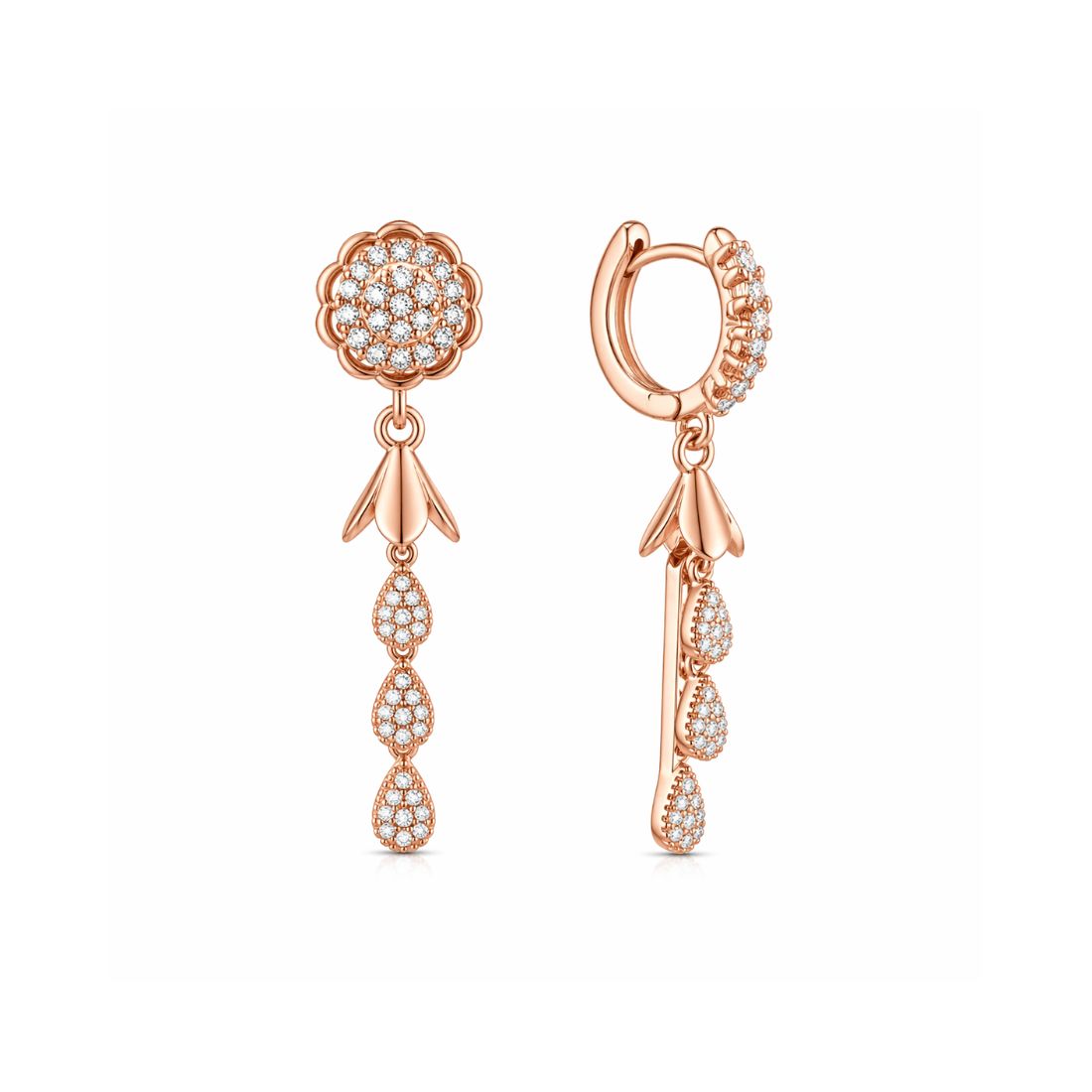 Rose Gold Round Floral Jhumki Drop Earrings
