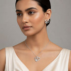 Silver Heart Necklace With Stud Earrings