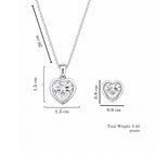 Silver Heart Pendant With Earrings For Women