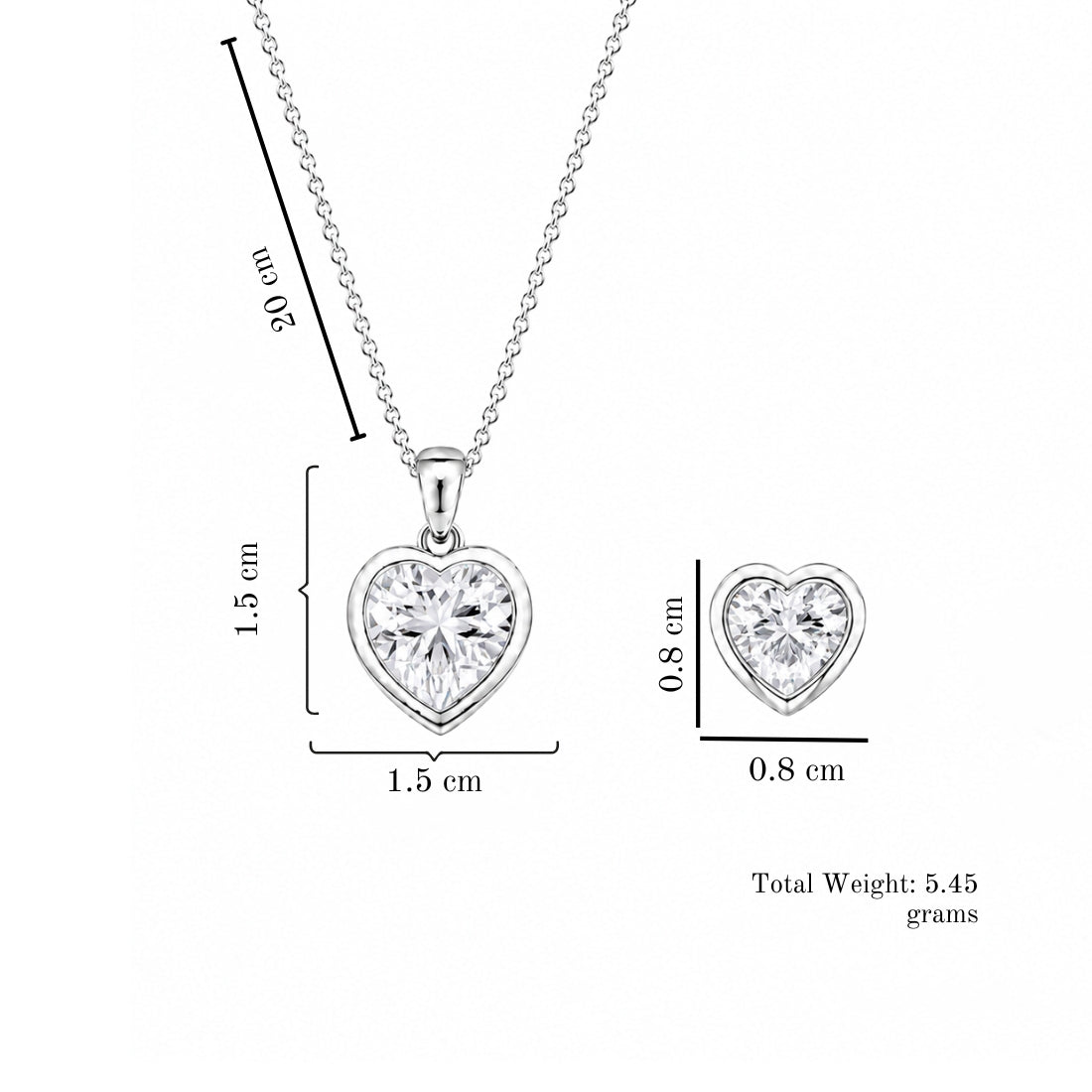 Silver Heart Pendant With Earrings For Women