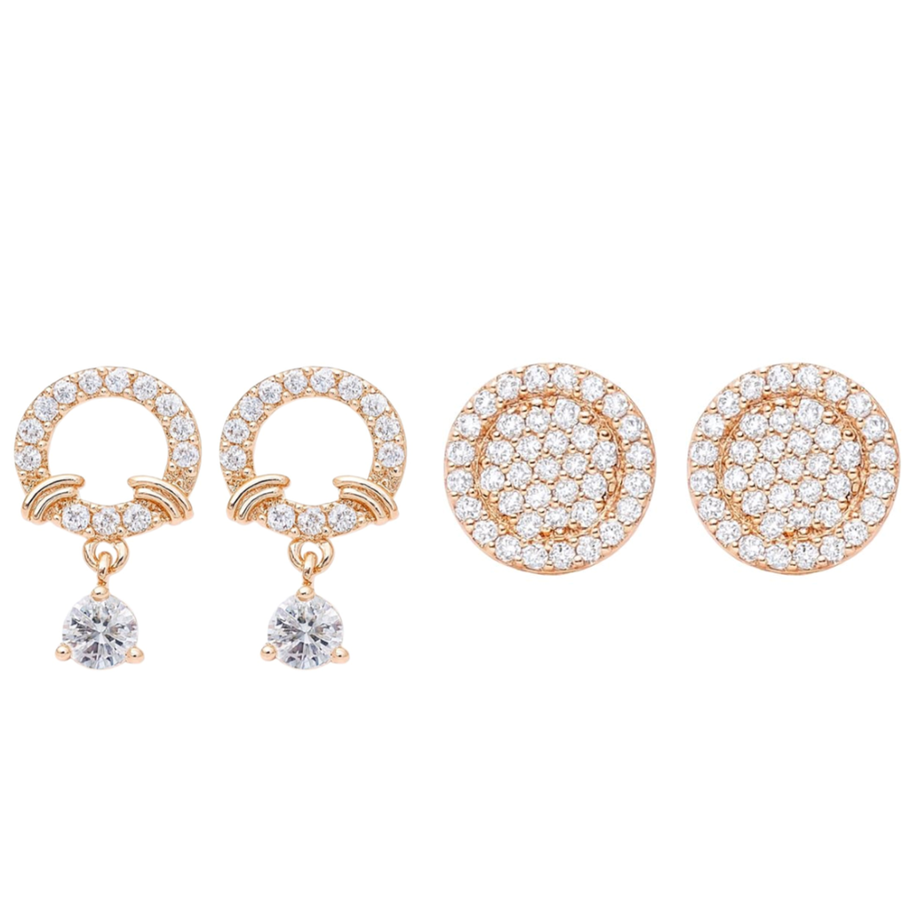 Gentle Glow Value Set| Rose Gold Plated Stud & Drop Earrings With American Diamond For Women & Girls