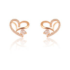 American Diamond Rose Gold Plated Love Shaped Pendant Necklace Set with Chain & Stud Earring for Girls and Women