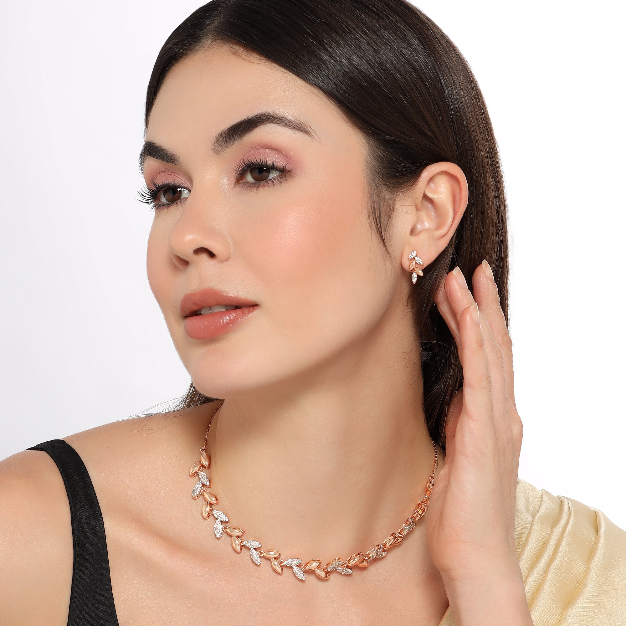 Rose Gold Plated Leaf Design Necklace Set
