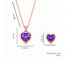 Rose Gold Heart Purple Jewellery Set For Women