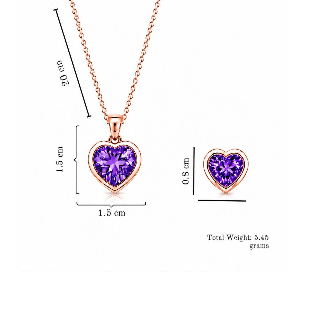Rose Gold Heart Purple Jewellery Set For Women