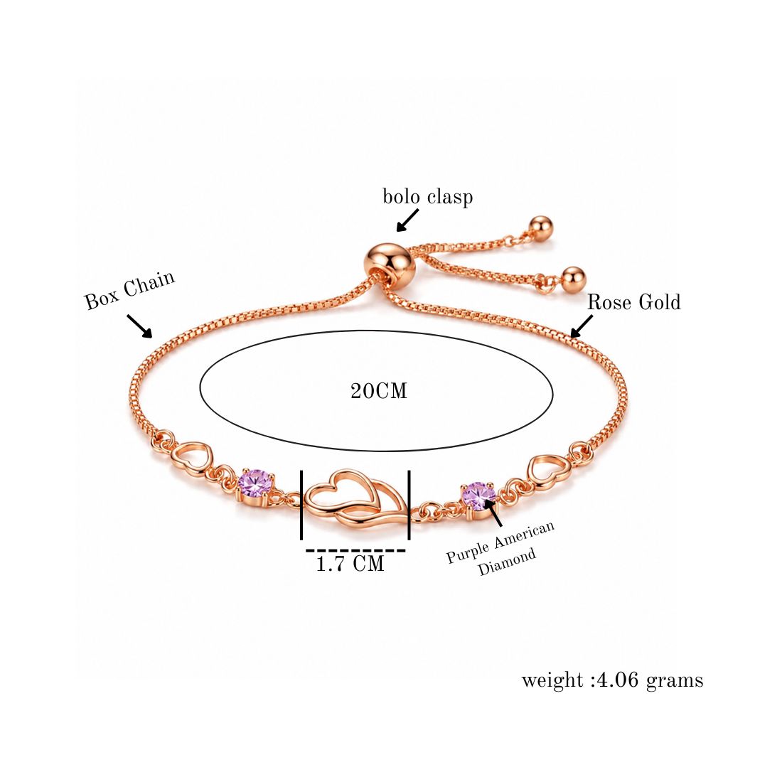 Rose Gold Heart Bracelet For Women