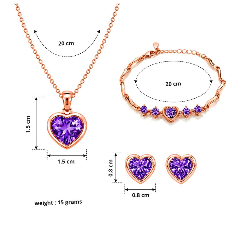Rose Gold Purple Heart Jewelry Set