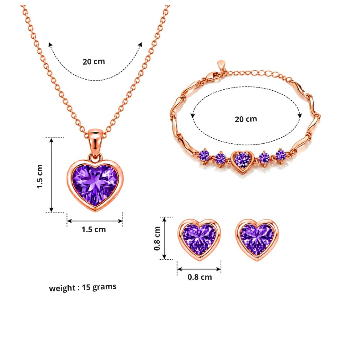 Rose Gold Purple Heart Jewelry Set