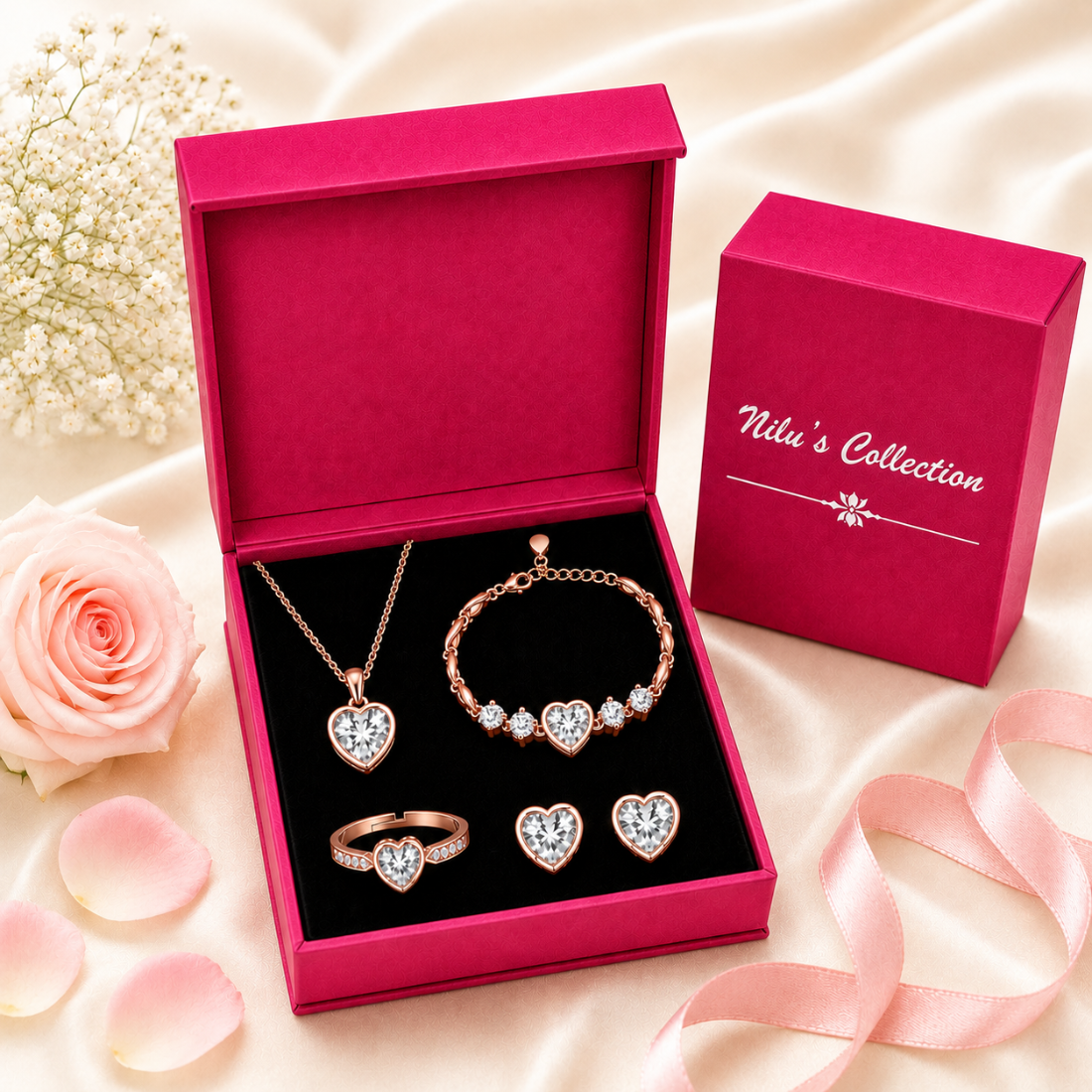 Rose Gold Heart Jewelry Set