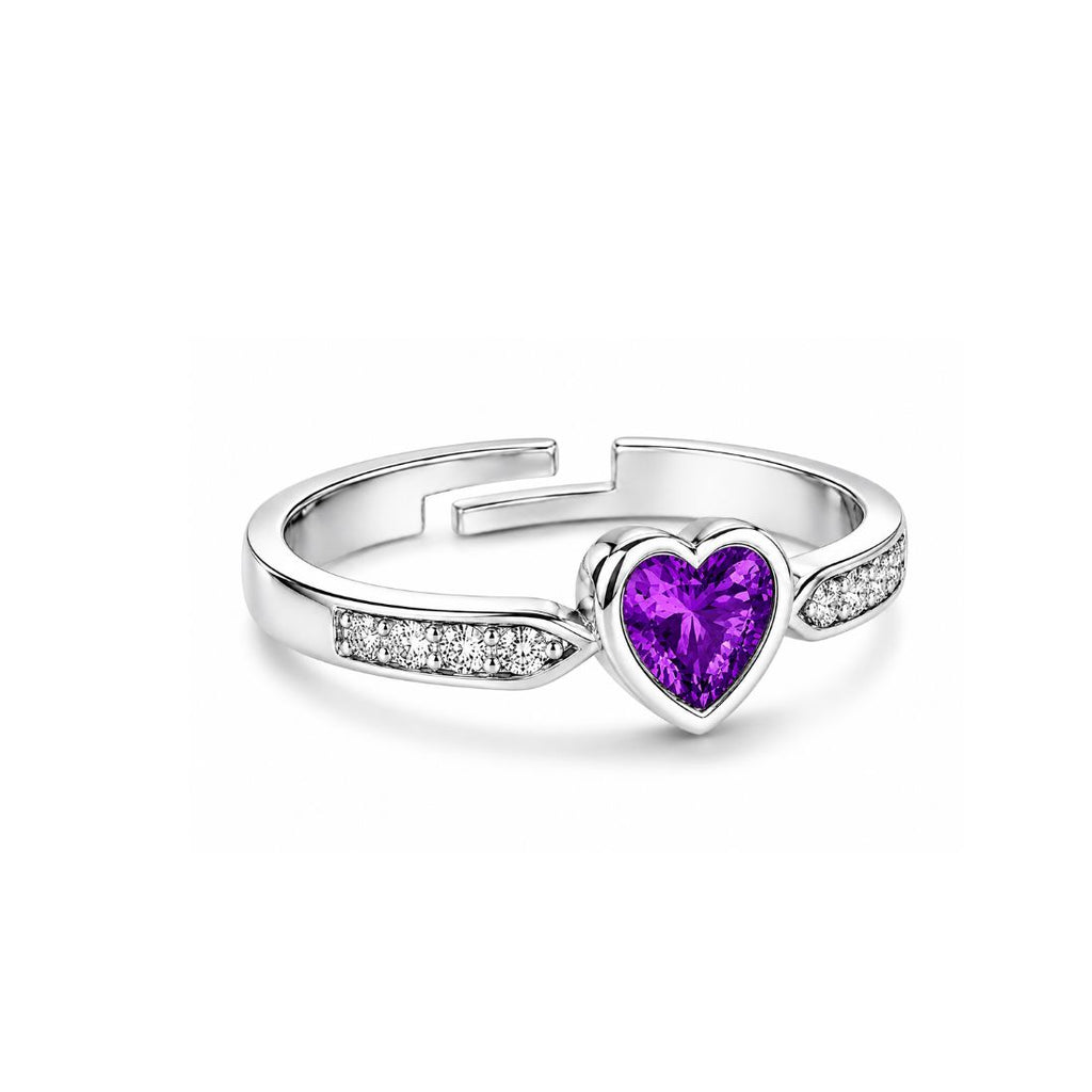 Silver Heart Purple Stone Finger Ring