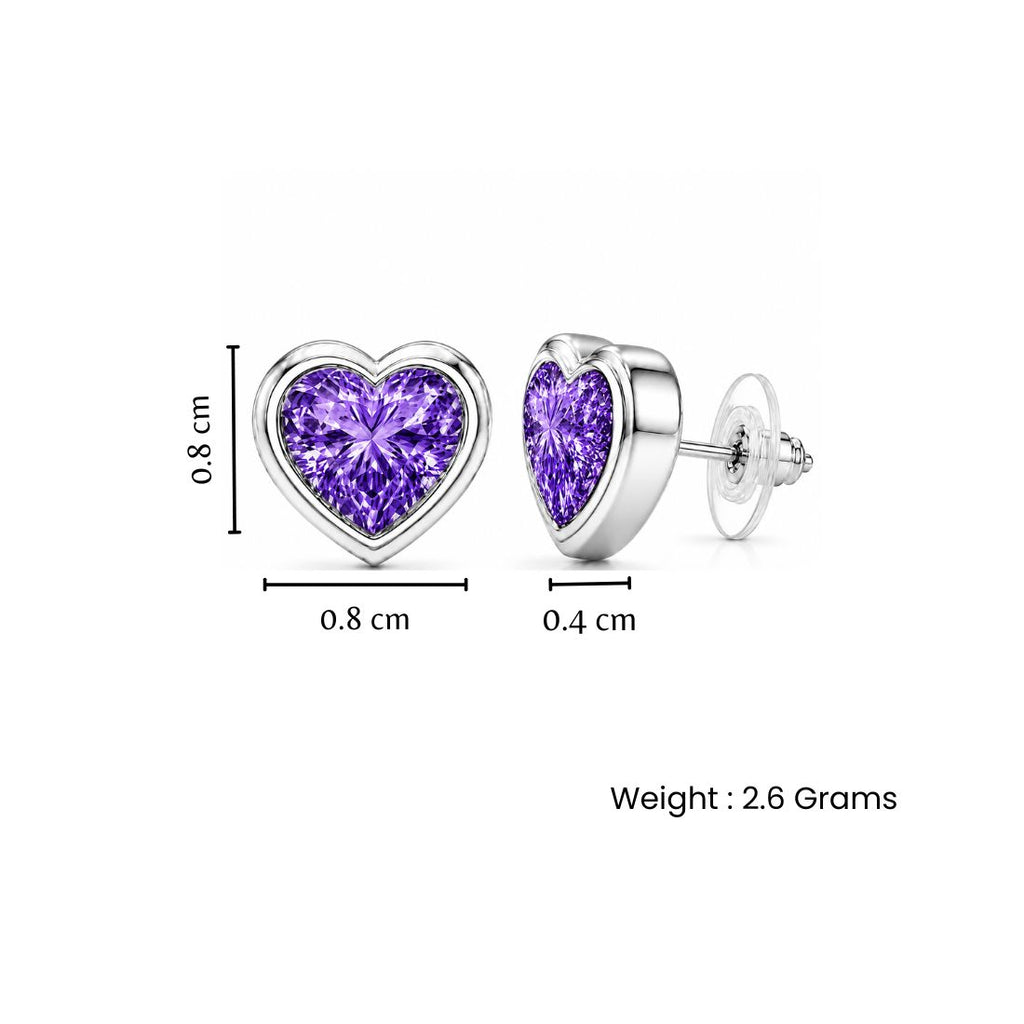 Silver Purple Heart Stud Earrings