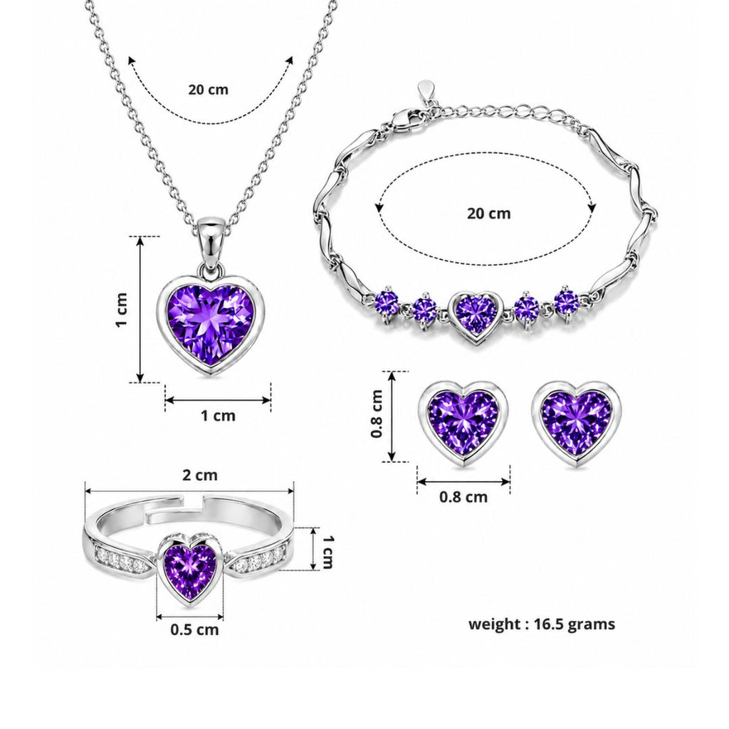 Silver Purple Heart Jewelry Set