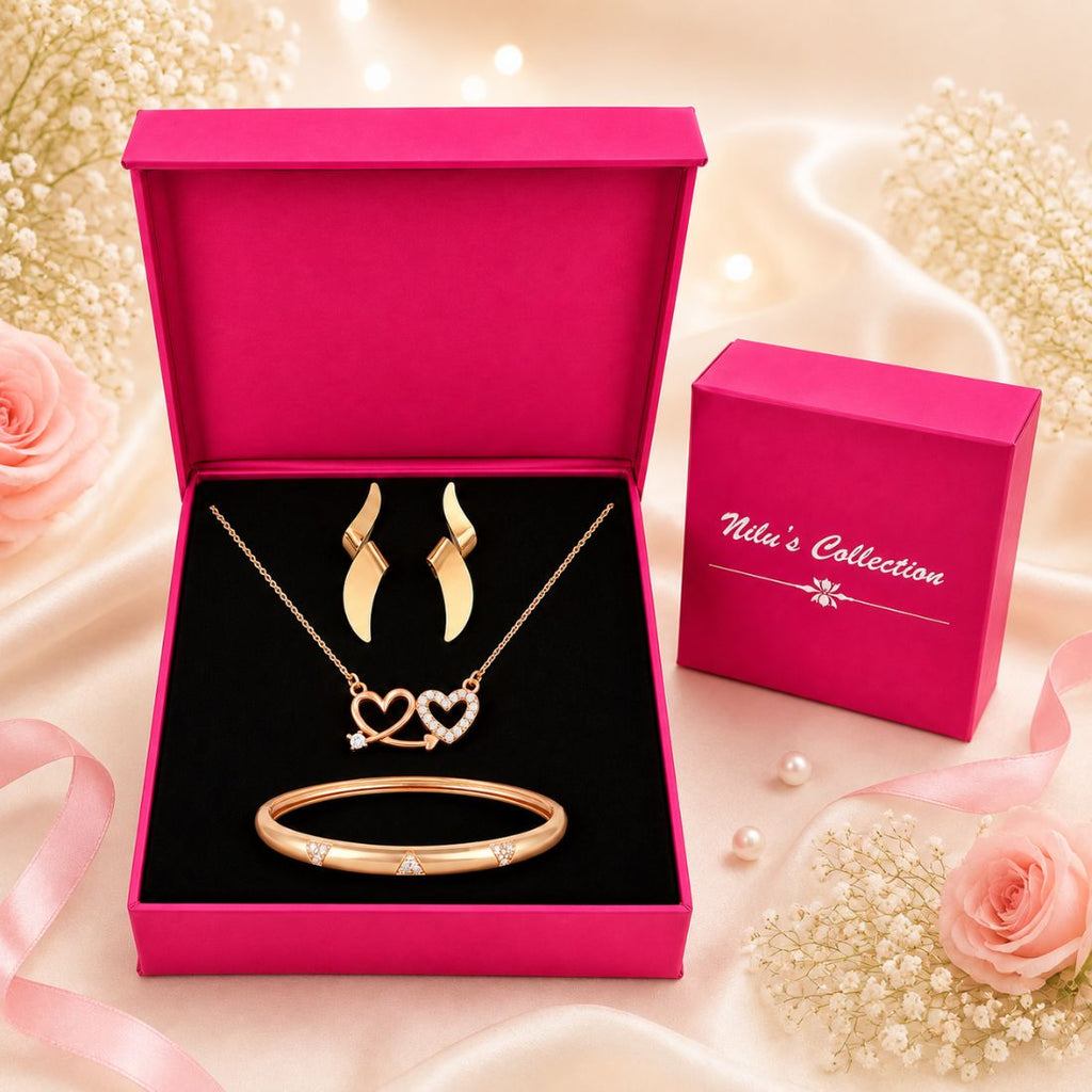 Rose Gold Heart Jewellery Gift Set For Women