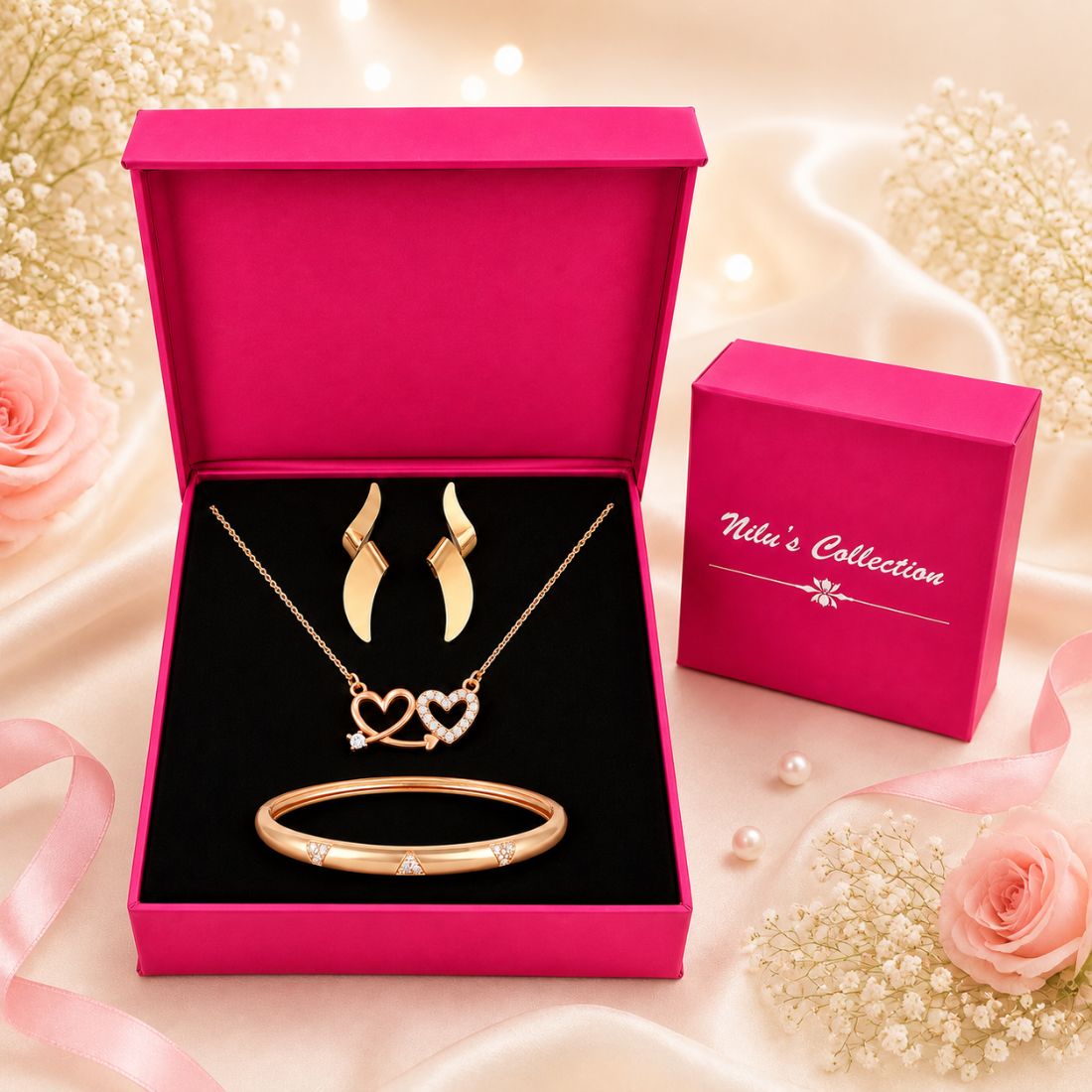 Rose Gold Heart Jewellery Gift Set For Women