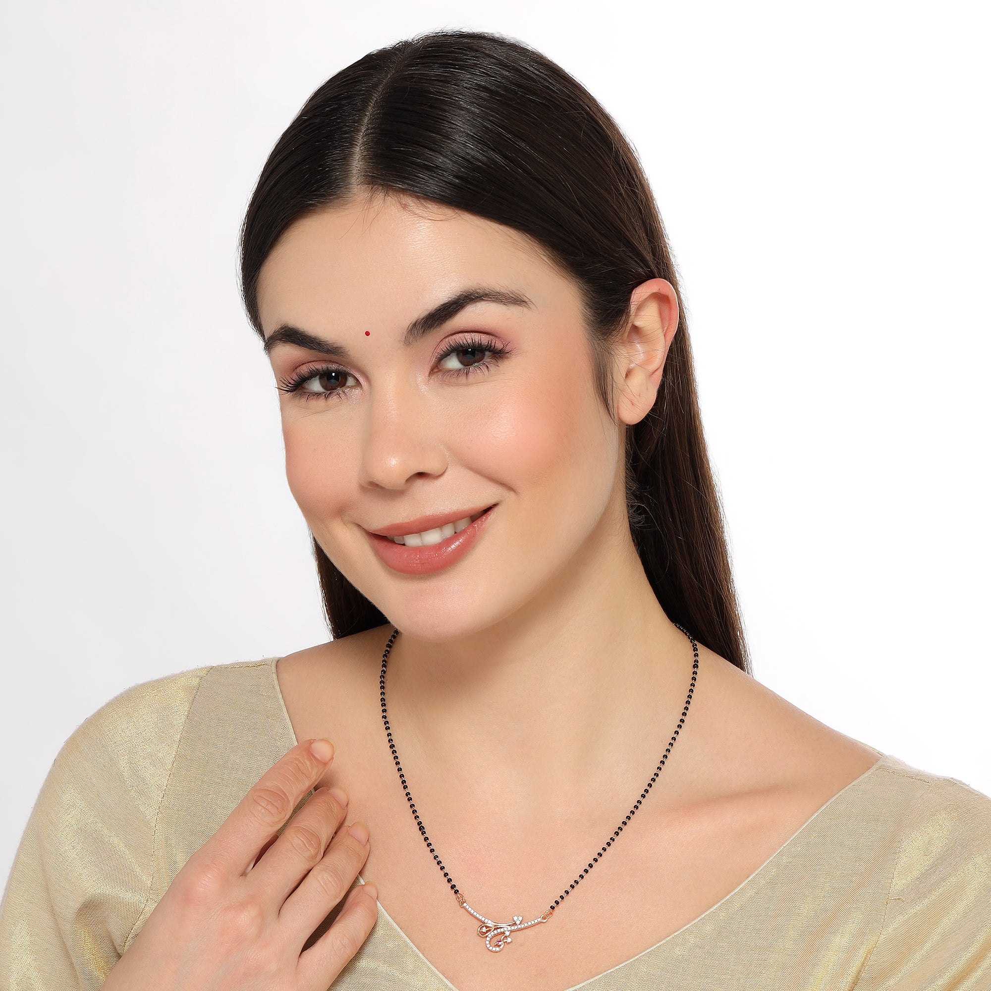 Rose Gold Peacock Mangalsutra With Black Bead Chain