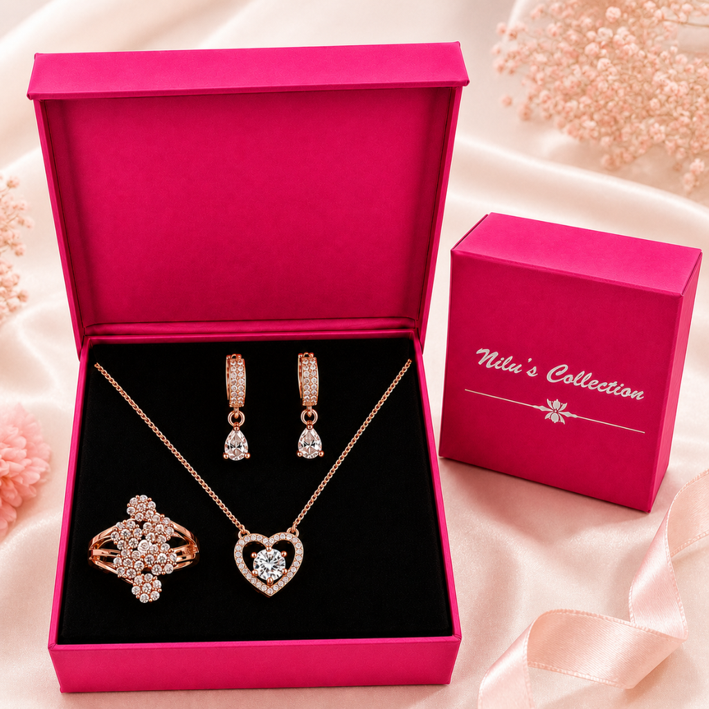 Rose Gold Pendant, Earrings & Ring Gift Set for Women