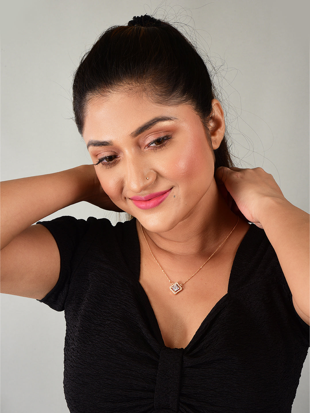 Nilu’s Collection Rose Gold Plated Pendant Necklace with Sparkling AD Stones for women and Girls