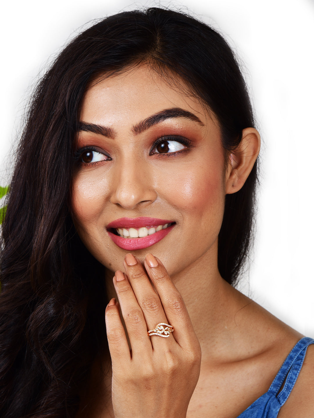 Rose Gold Plated | American Diamond Studded | Adjustable | Finger Ring for Women and Girls, Style 4