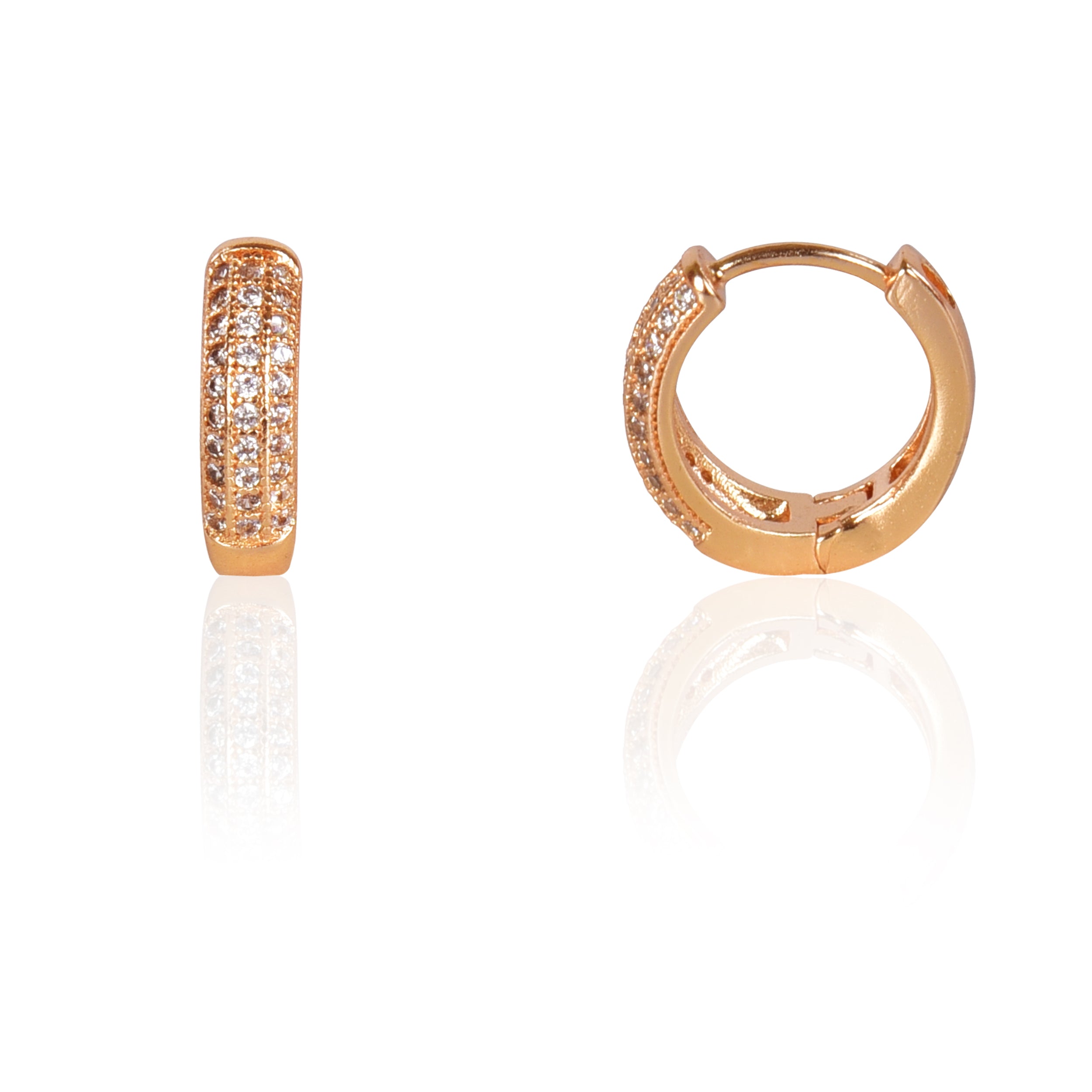 18k Rose Gold Plated Clip On Hoop Earrings, Latest Fancy Stylish Zircon Copper Bali Earrings for Women and Girls (round)