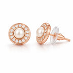Rose Gold Pearl Round Stud Earrings