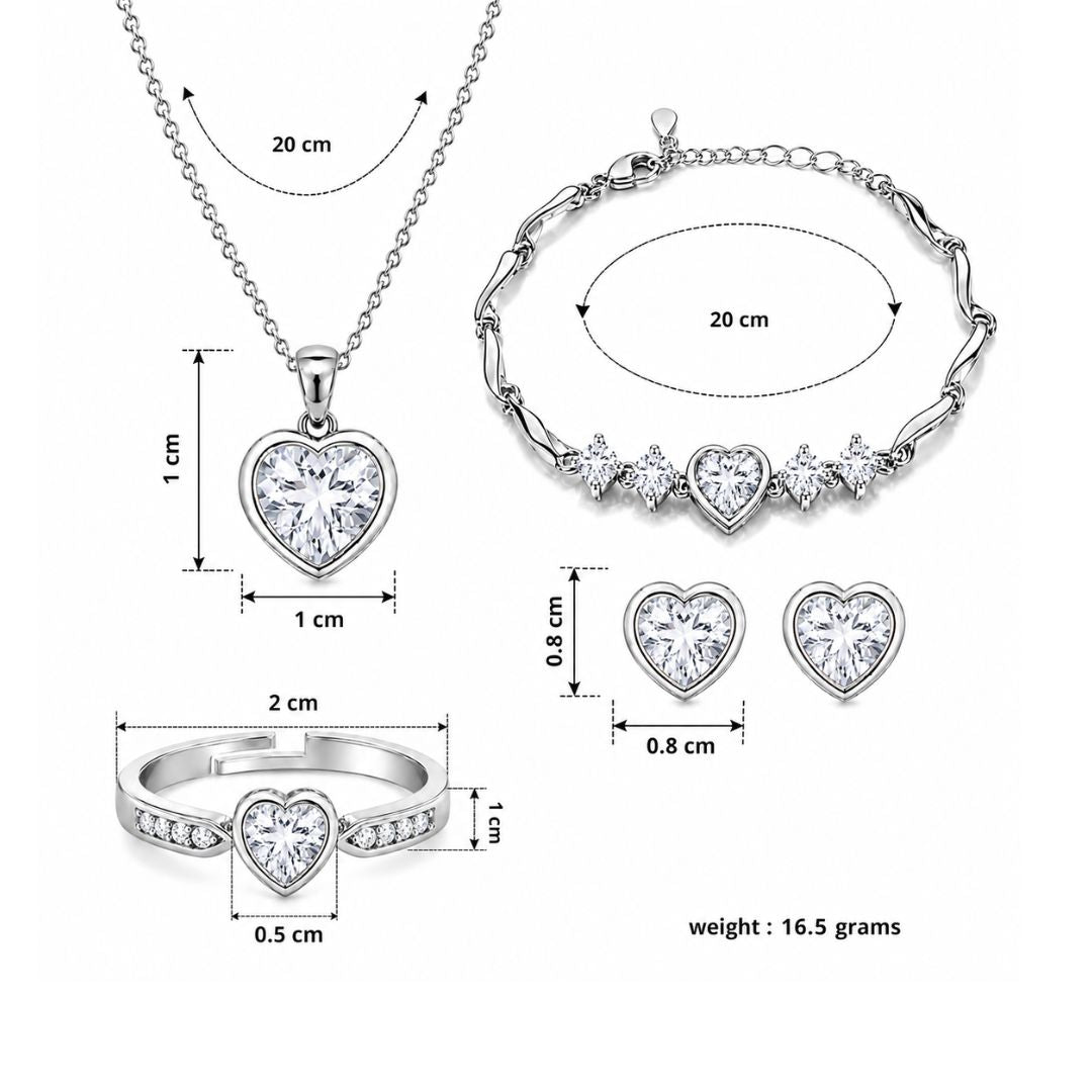 Silver Plated White Heart Jewelry Set