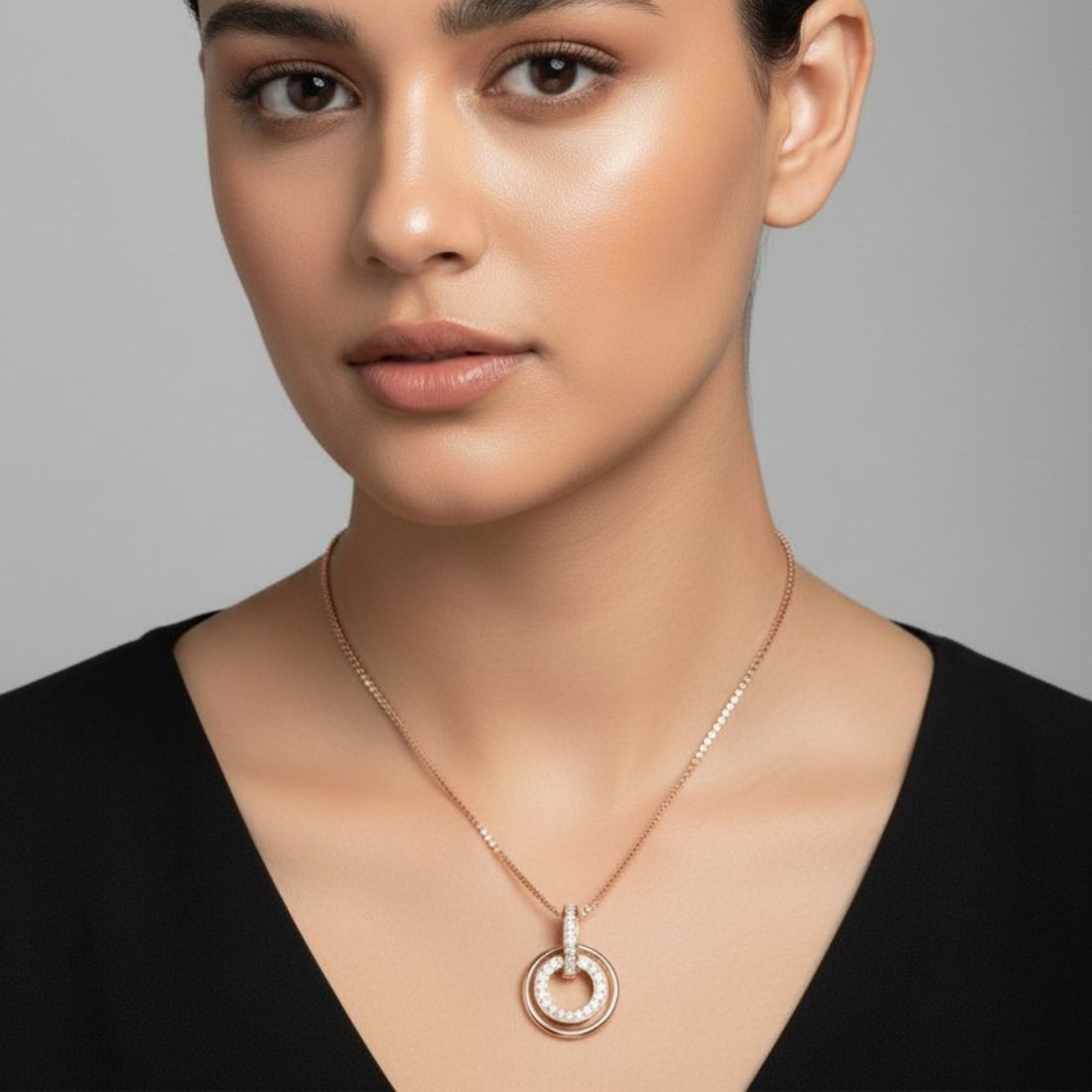 Rose Gold Circular Pendant Necklace for Women