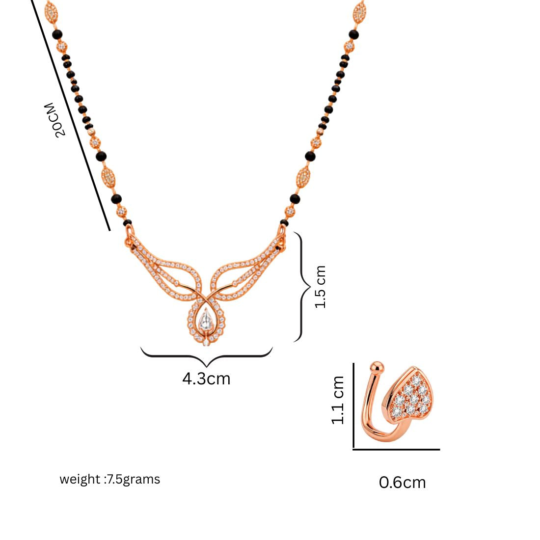 Rose Gold Mangalsutra with Nose Pin