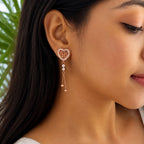 Rose Gold Plated Heart Design Dangling Earrings For Women And Girls