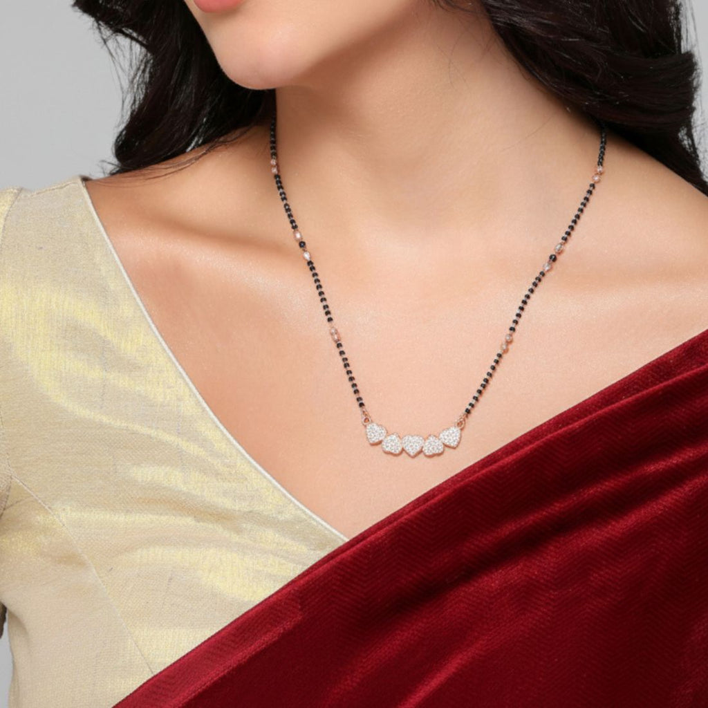 Nilu's Collection Rose Gold Plated Heart Mangalsutra With Black Bead Chain for Women
