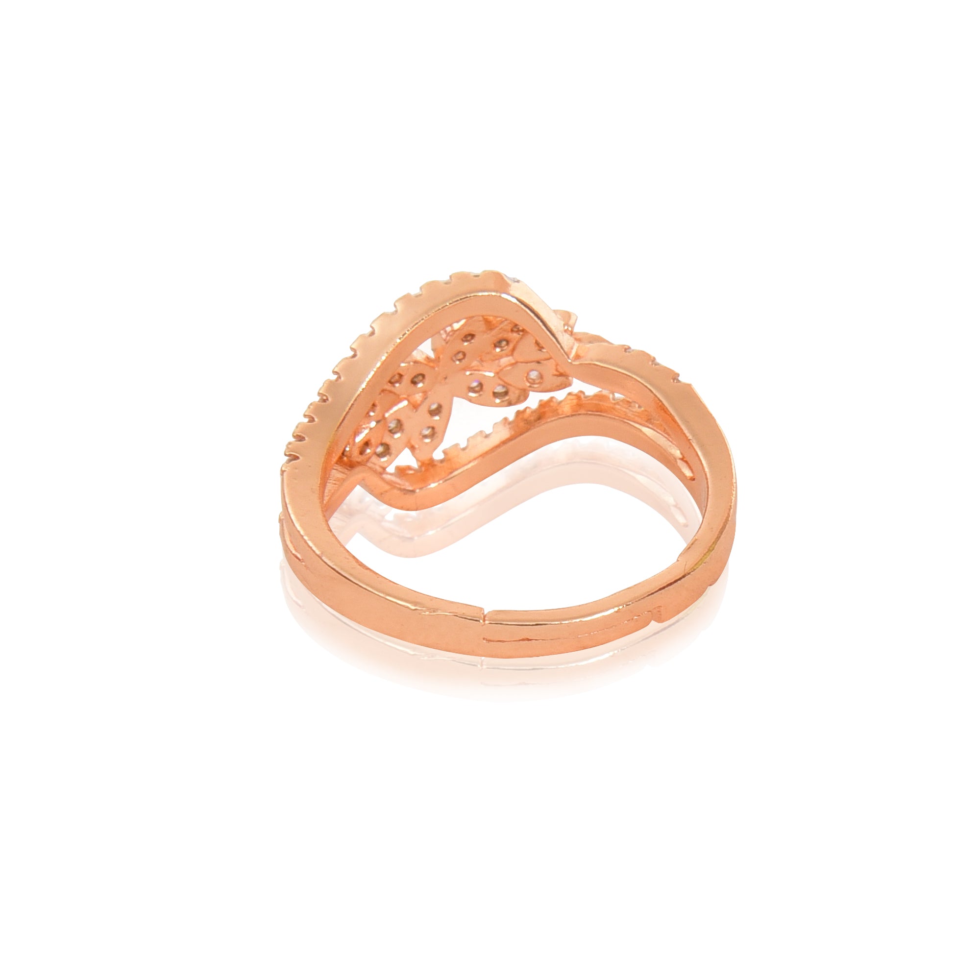Rose Gold Plated | American Diamond Studded | Adjustable | Finger Ring for Women and Girls, Style 4