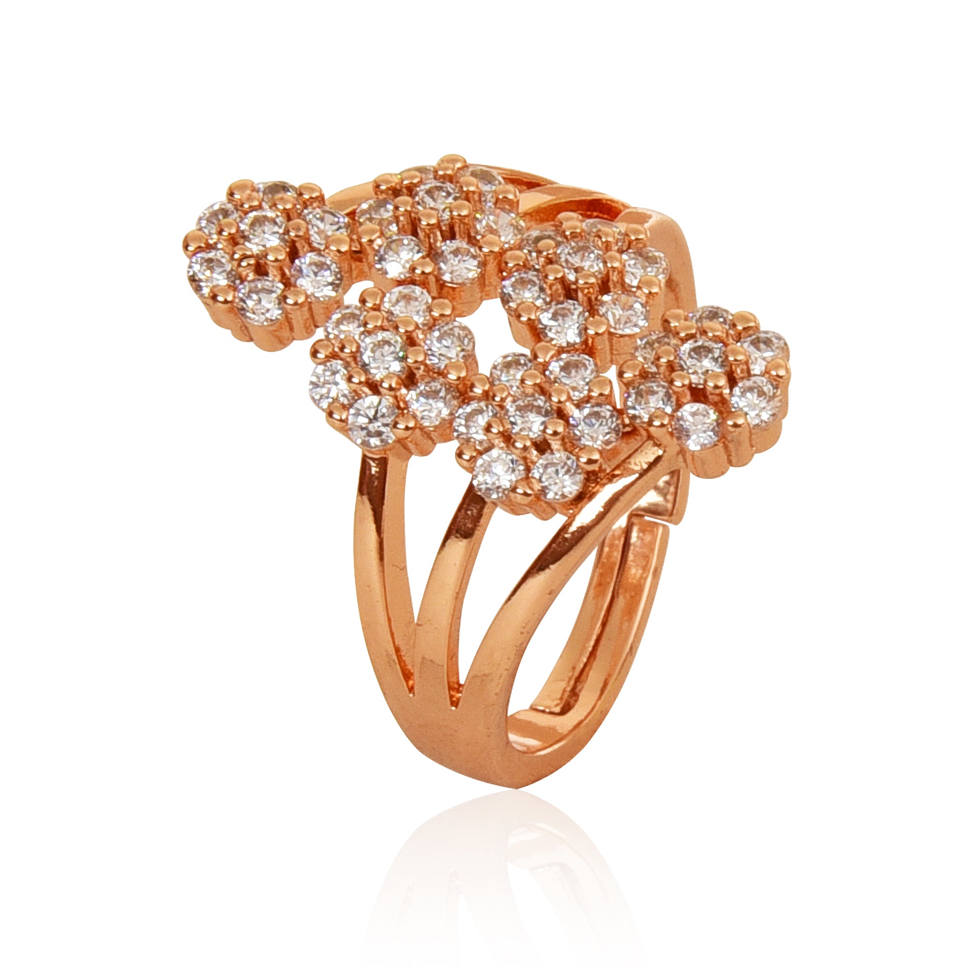 Rose Gold Plated | Adjustable | American Diamond Studded | Finger Ring for Women and Girls, Style 8