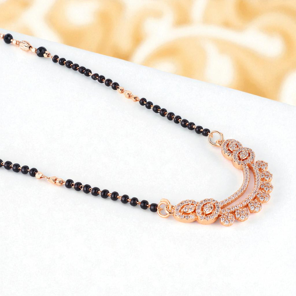 Rose Gold Plated Mangalsutra with Black Beads for Women