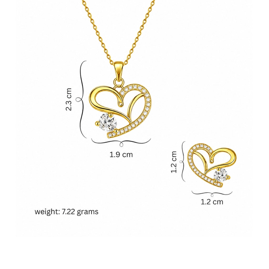 Gold Plated Heart Necklace With Earrings for Women
